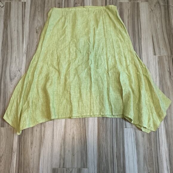 NWT J. Jill 100% Linen Green 24w Maxi Sharkbite Hem Skirt Zip Up Lagenlook Flowy - Picture 3 of 8